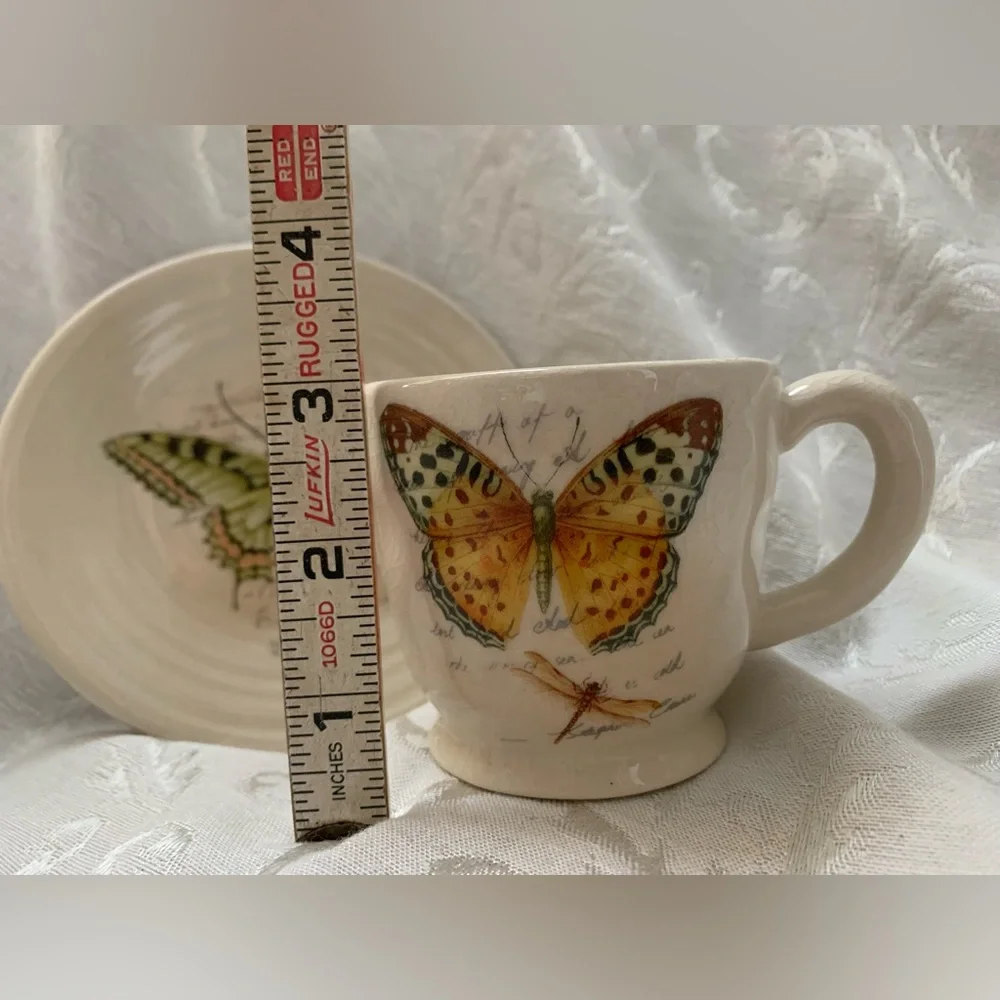 Butterfly Dragonfly Cup And Saucer Tea light/votive Holder ? Unmarked Cottage